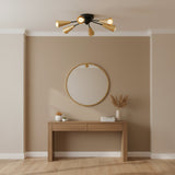 Alternate angle of Orion Mid-Century Modern 6-light brass cone flush mount ceiling light