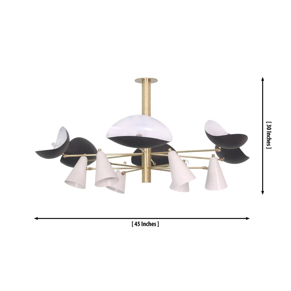Size guide for Orion Sculptural Multi-Shade Chandelier – 12 Light – 45 Inch – Model 33161