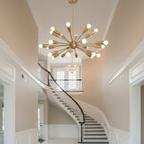 Orion 24 Light brass Sputnik chandelier angled view showing radial arms and tapered cone details