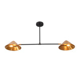 Oslo Modern Double Cone Linear Chandelier illuminated with warm ambient lighting