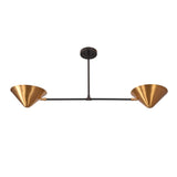 Oslo Modern Double Cone Linear Chandelier 43 Inch front view with sculptural cone shades