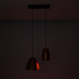 Decorative Oslo Modern Dual Copper Pendant Chandelier casting warm focused illumination from handcrafted copper shades