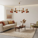 Oslo Multi-Cone 16 Light Chandelier in warm orange and brown shade color variant with brass frame