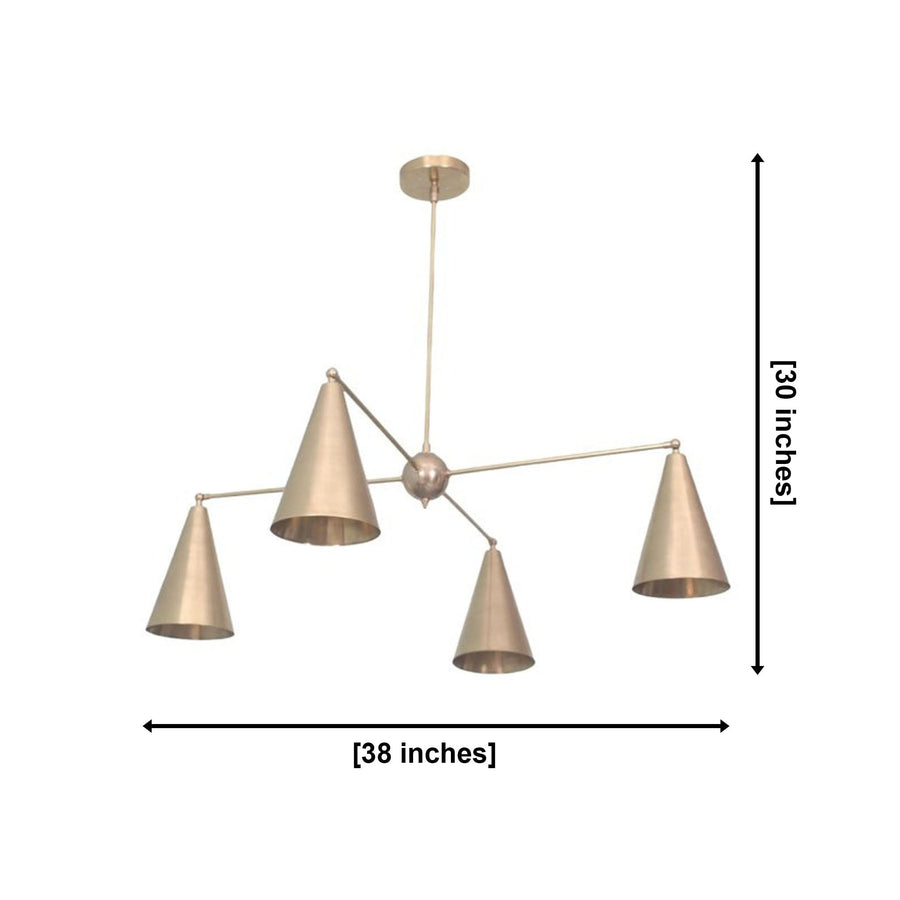 Oslo 4 Light Multi-Cone Chandelier installed above a wooden dining table in a warm modern dining room, Model 62009