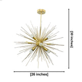 Porto Starburst 12-light brass chandelier dimensions, 26 inches wide and 30 inches high