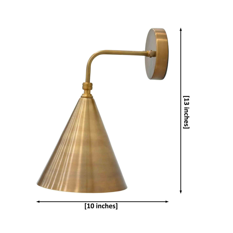 Brass bedside reading wall sconce with cone shade designed for focused downward illumination