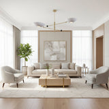 Sloane Double Disc Balance Chandelier 2 light front view with white shades and brass frame