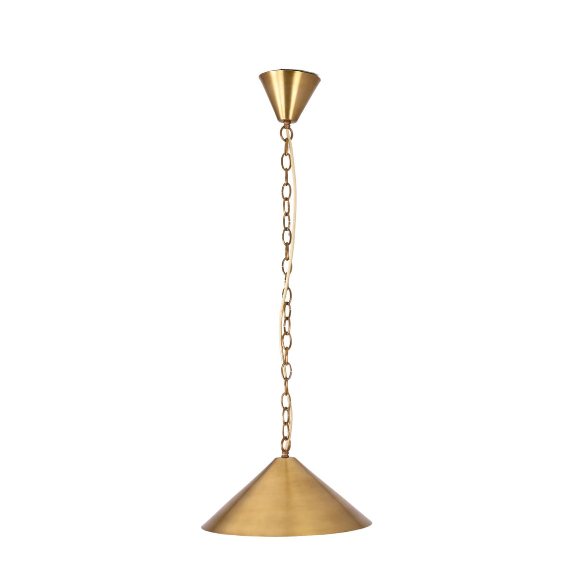 Size guide for Solara Brass Cone Pendant Light – Chain Hanging Dining Room Fixture – Model 33386