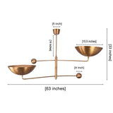 Solid brass bowl chandelier installed in luxury living room with warm ambient ceiling illumination