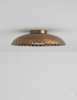 Side view of handcrafted solid brass bowl flush mount ceiling light with brushed brass finish and minimalist design