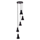 Sutton Cascade Cone Multi Pendant Chandelier 5 Light Model 33239 front view featuring five handcrafted tapered cone metal shades in matte black.