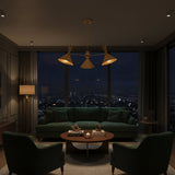 Sutton Perforated Cone Chandelier 3 Light illuminated brass shades – Model 62007
