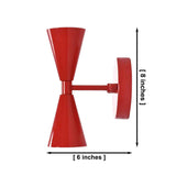 Red double cone wall light with two globe bulbs and round backplate for modern interiors