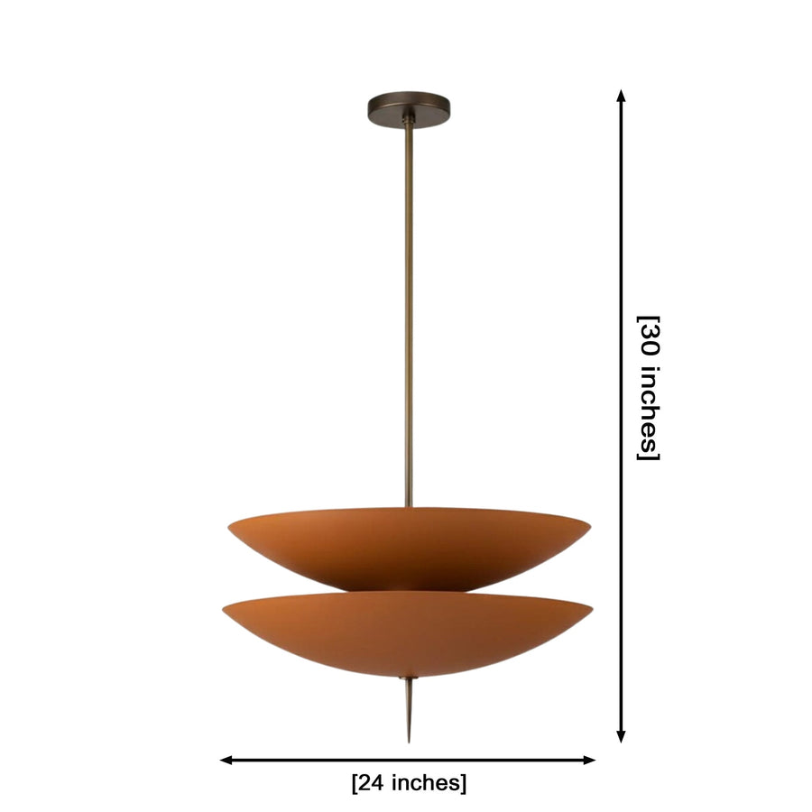 Verona Layered Disc Pendant Chandelier 24 Inch Model 33253 installed in a modern living room, showcasing warm indirect ambient lighting and a sculptural contemporary design.