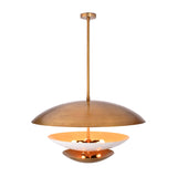 Disc pendant light glowing warmly with layered bowl shades for bedroom, dining room, and living room lighting